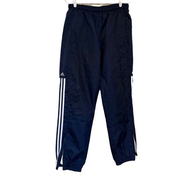 Adidas Men's M Spell Out Striped Wide Leg Windbreaker Pants - Picture 1 of 5